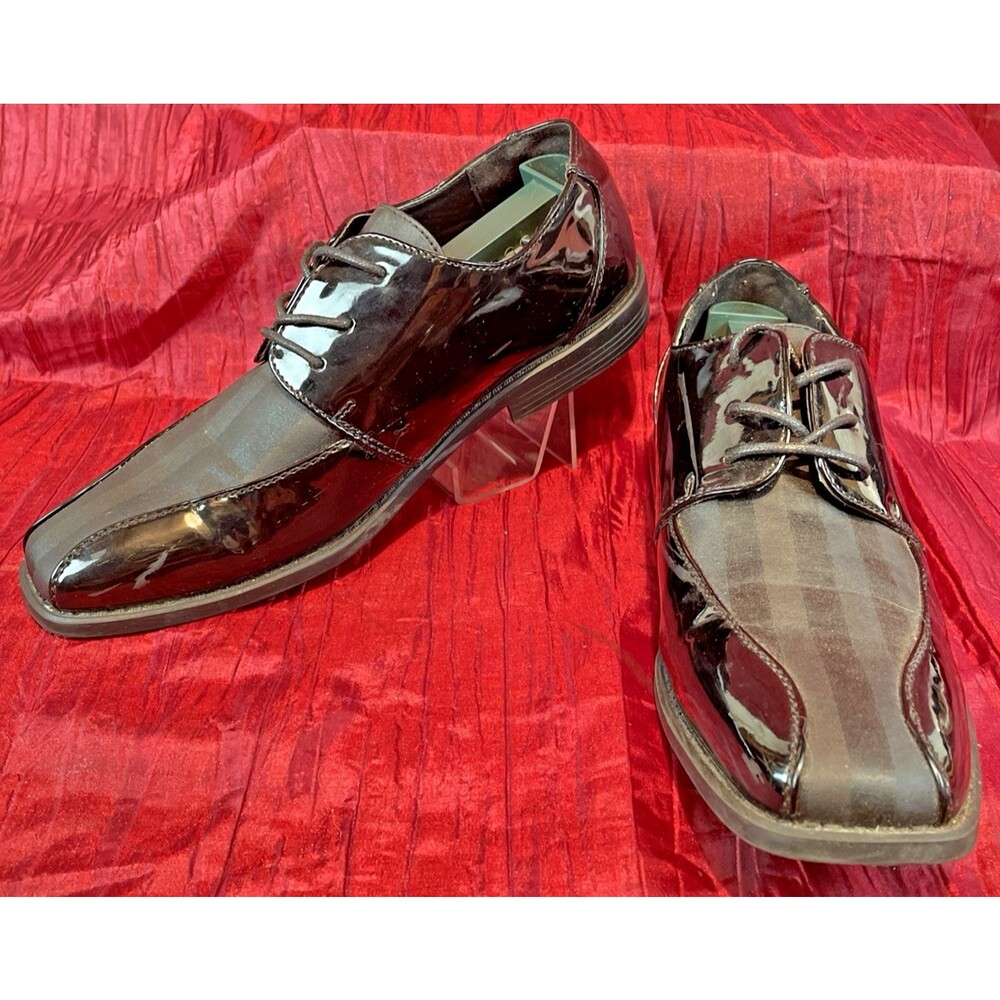 Mens Felipe Stefano Black Patent Leather w Toe Panels  Formal Dress Shoes sz 7M